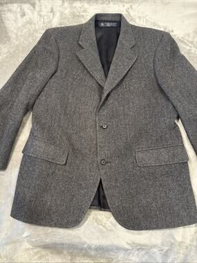 Brooks Brothers Gray Black Tweed Sport Coat Mens 42L Wool Herringbone Blazer